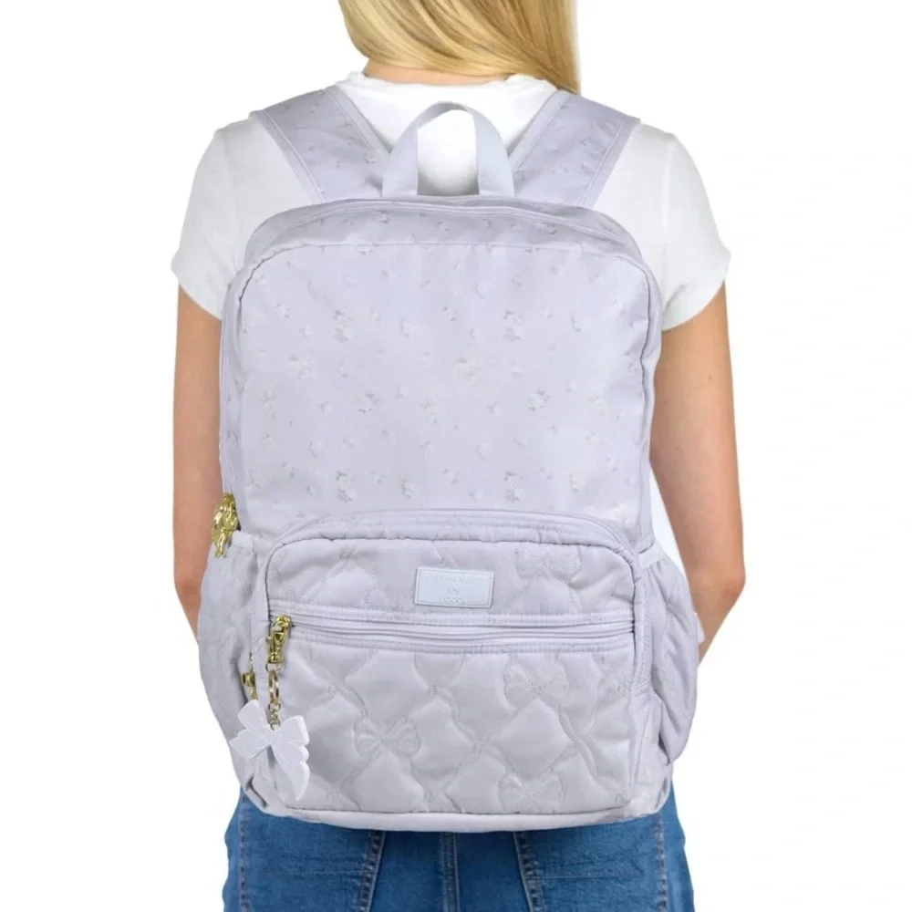 LoveShackFancy Light Lavender Quilted Backpack with Bow Charm